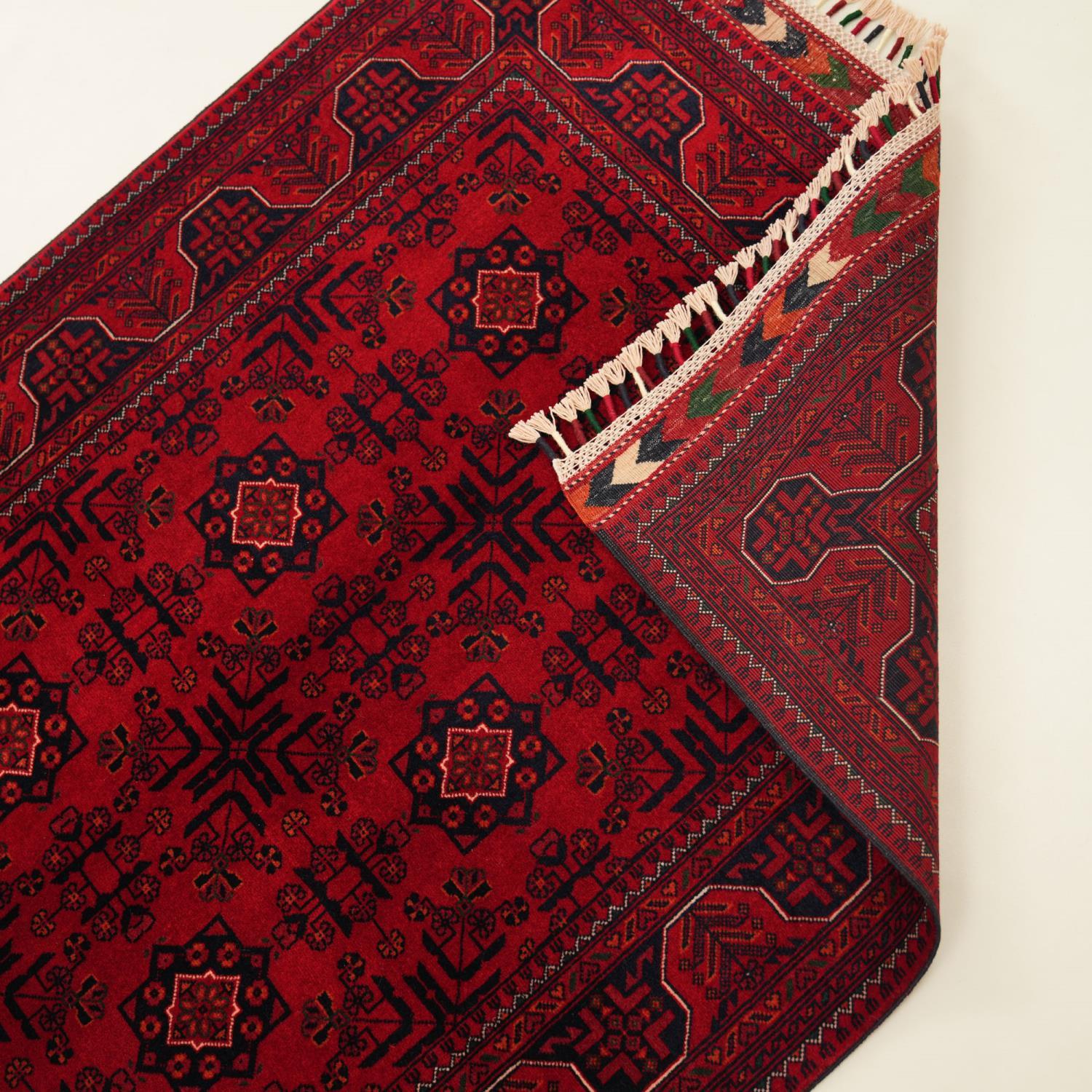 Handwoven Burgundy Afghan-Patterned Wool Ethnic Bilicik Rug