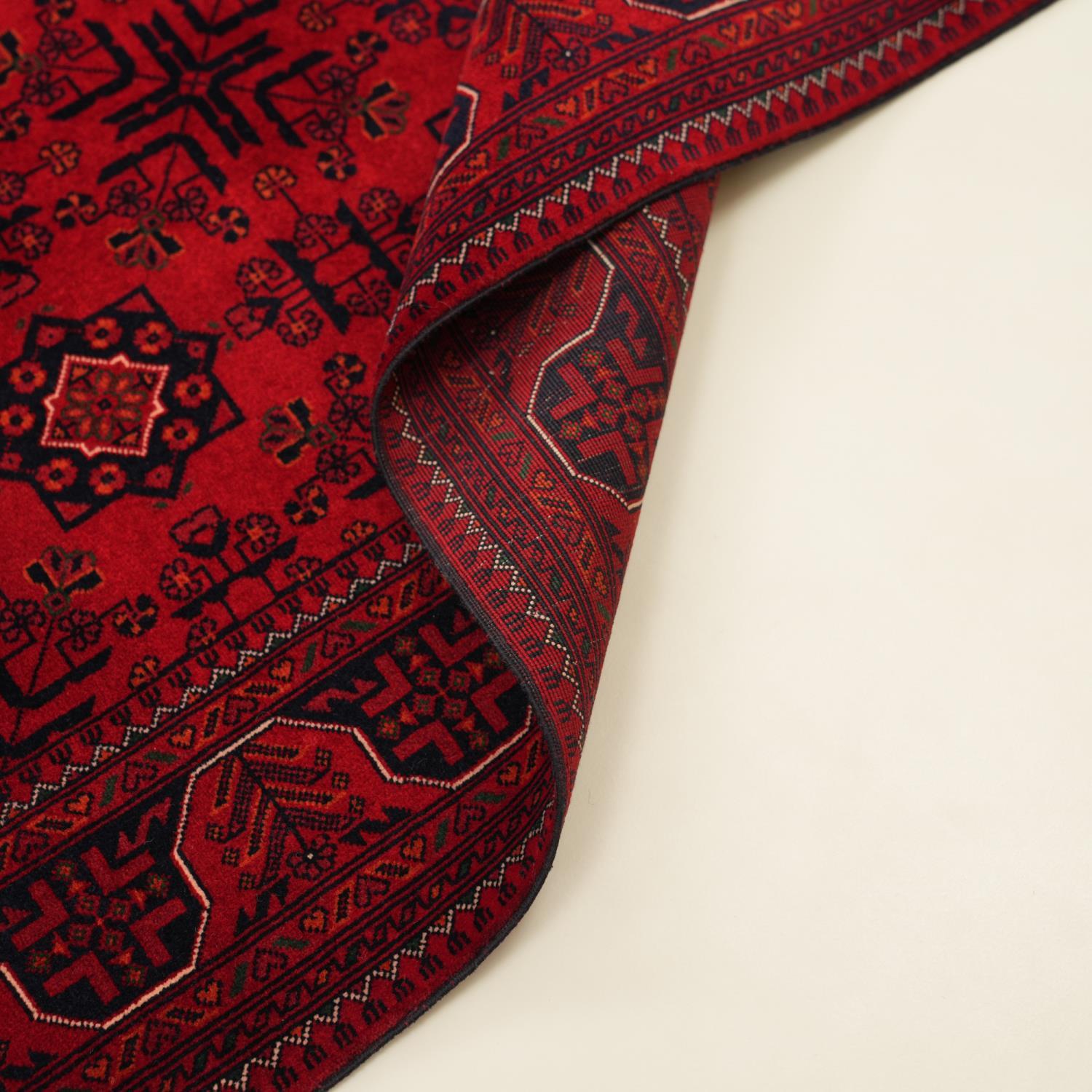 Handwoven Burgundy Afghan-Patterned Wool Ethnic Bilicik Rug
