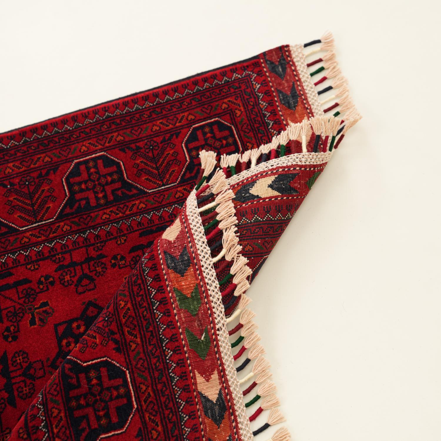 Handwoven Burgundy Afghan-Patterned Wool Ethnic Bilicik Rug