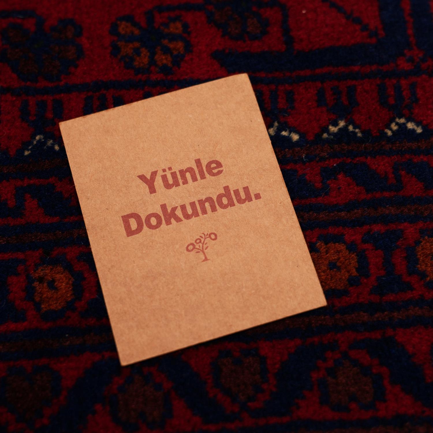 El Dokuma Bordo Afgan Desenli Yün Khamyap Halı