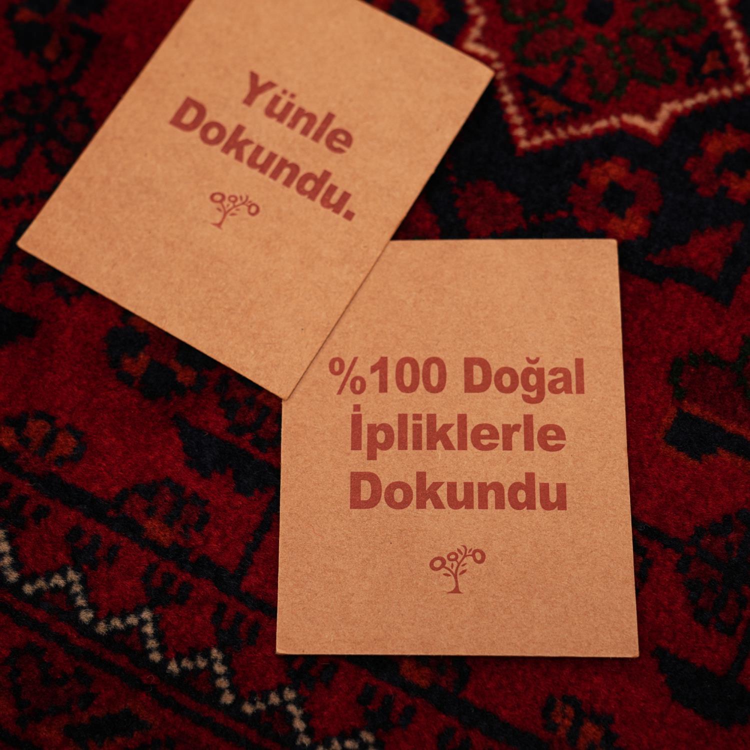 El Dokuma Etnik Afgan Desenli Bordo Yün Bilicik Halı