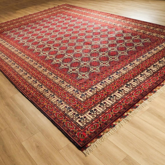 El Dokuma Afgan Desenli Klasik Halı, bordo, 357x522 cm — Halıcızade