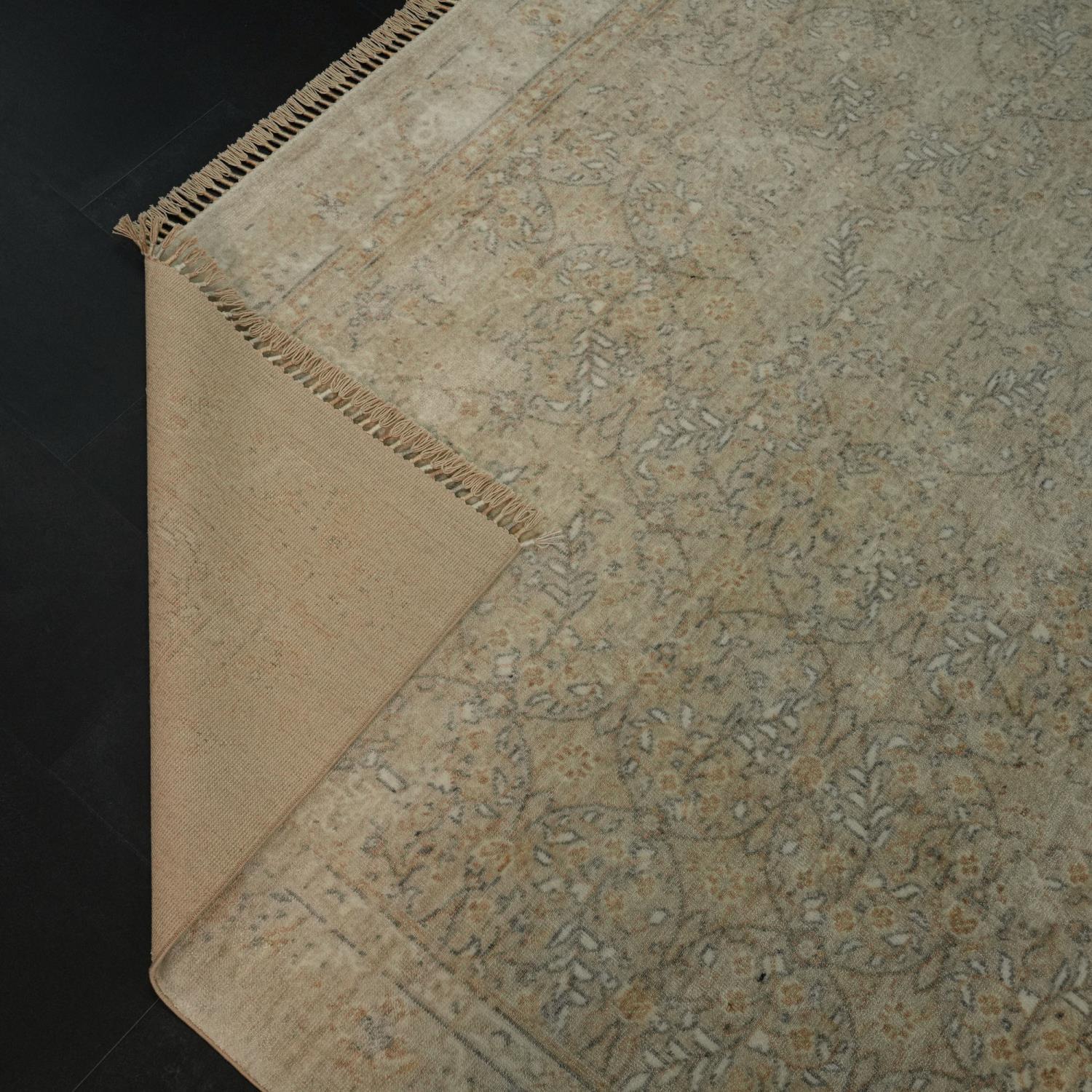 Günyolu Serisi Vintage Desenli Krem Tencel Tezgah Dokuma Halı