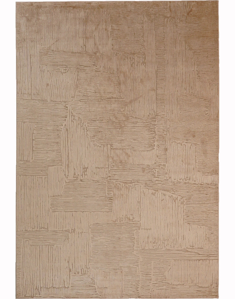 Soyut desenli bej viskon: Mimarın projesine oturan yumuşak proje zemin çözümü.