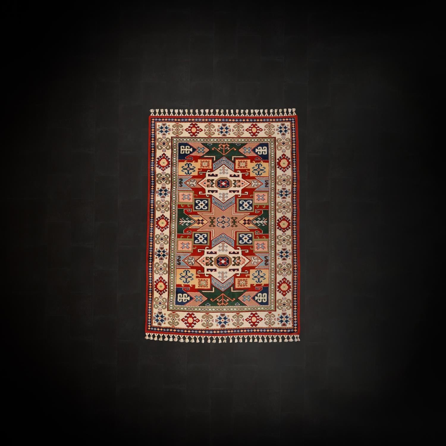 Second-Hand Handwoven Cream Wool Yörük Rug with Anatolian Pattern