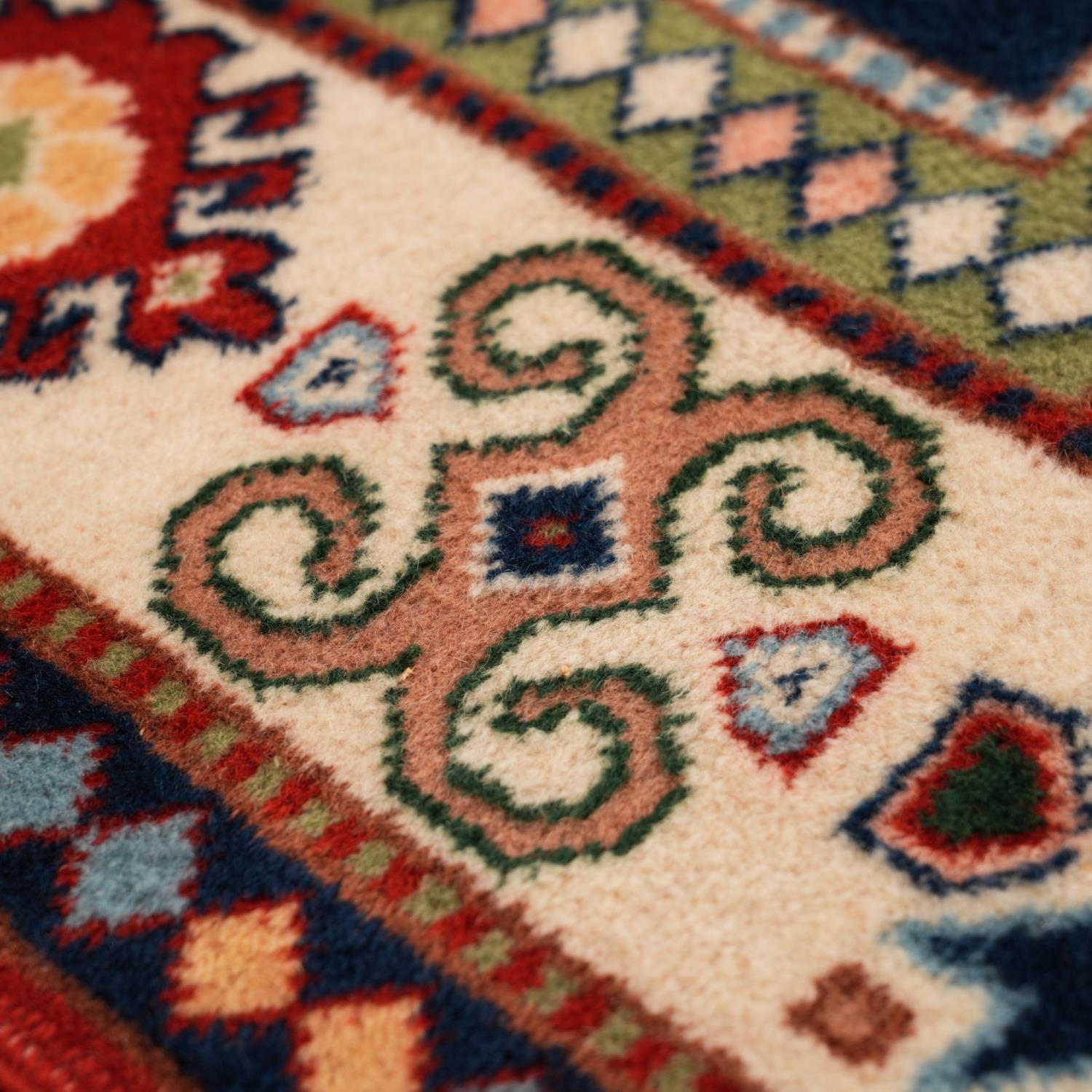 Second-Hand Handwoven Cream Wool Yörük Rug with Anatolian Pattern