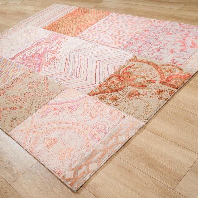 Tezgah Dokuma Patchwork Desenli Rengarenk Halı, 170x240 cm — Halıcızade