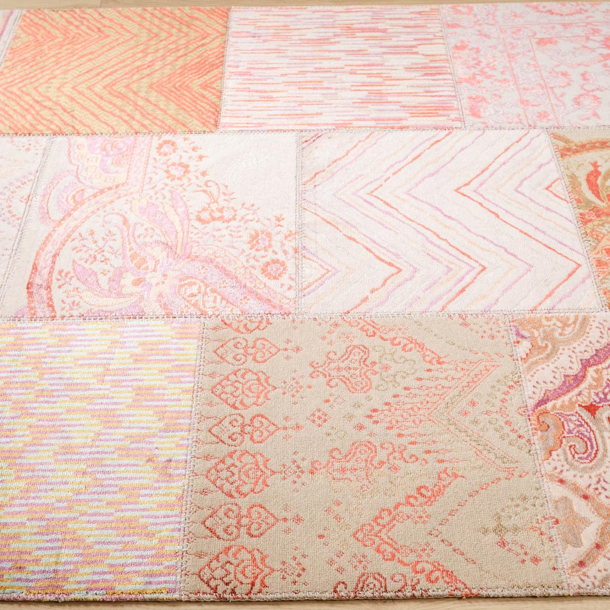 Machine Woven Carpet with Patchwork Pattern
