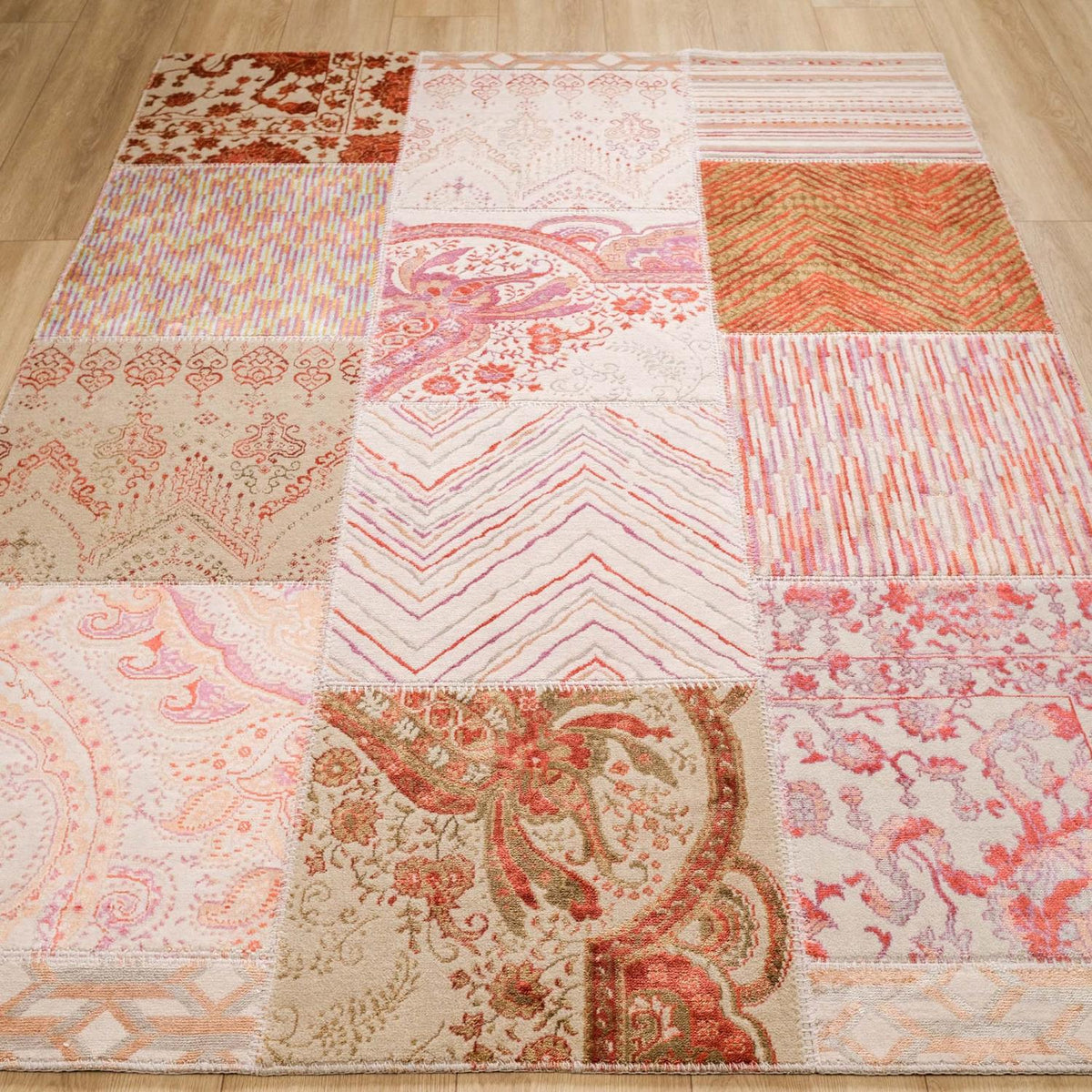 Machine Woven Carpet with Patchwork Pattern