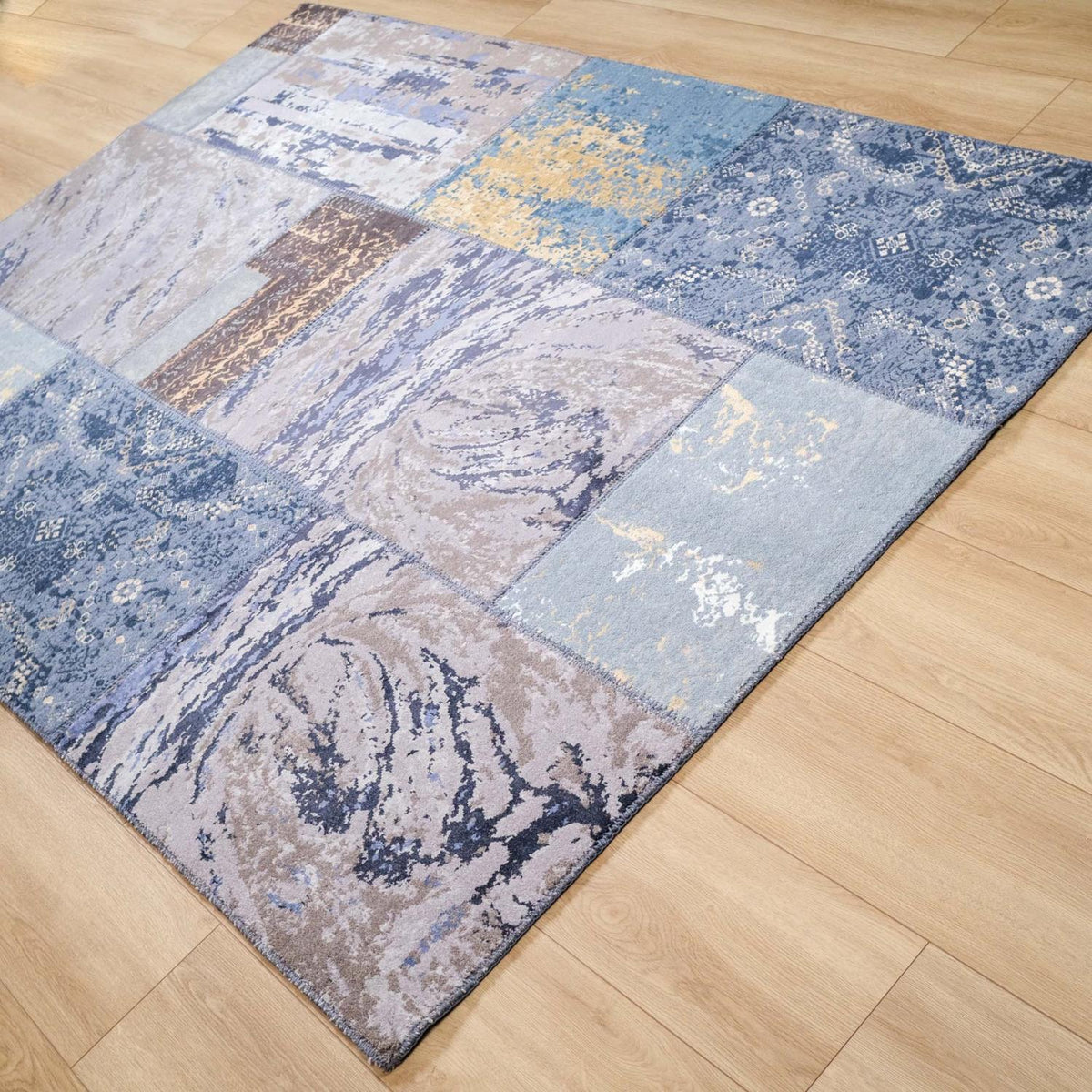 Patchwork Desenli Tezgah Dokuma Halı, gri, 170x240 cm — Halıcızade