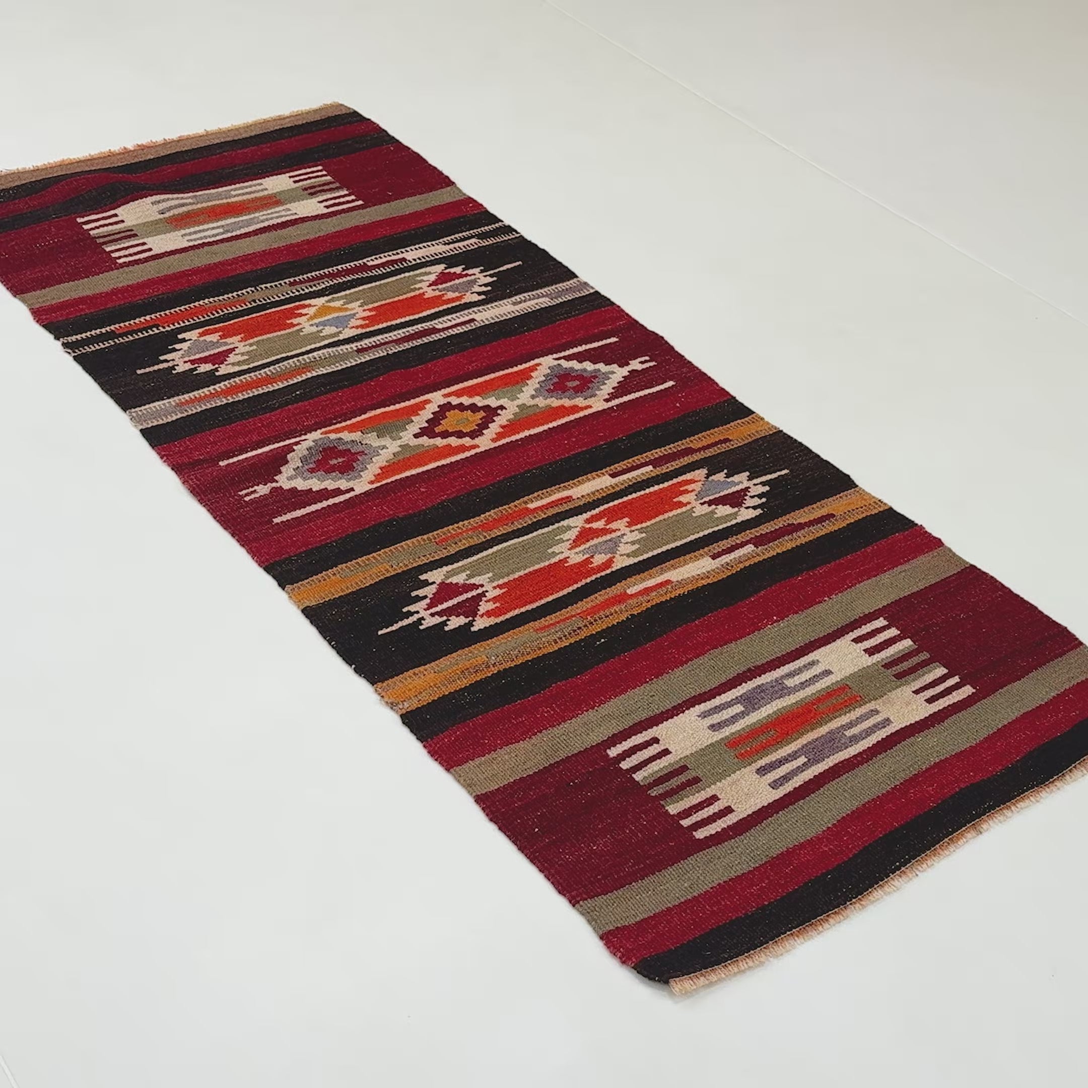 Handwoven Anatolian Pattern colorful Wool Kilim