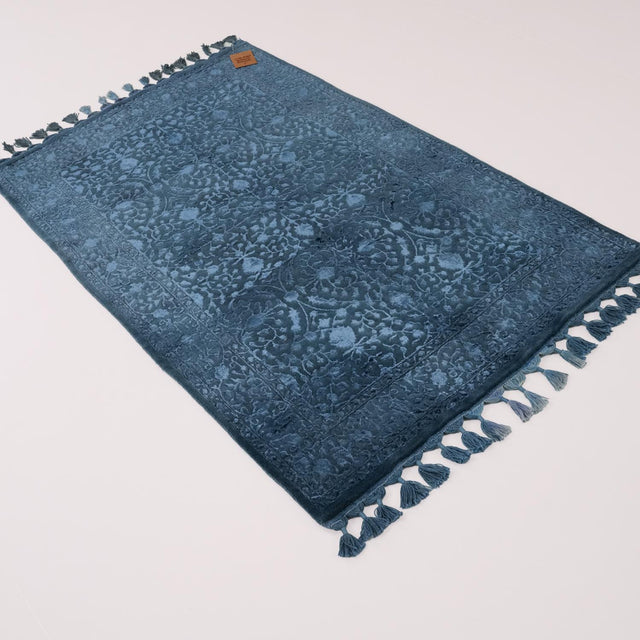 Safir Serisi El Dokuma Çiçek Desenli Lacivert Halı, 95x160 cm — Halıcızade