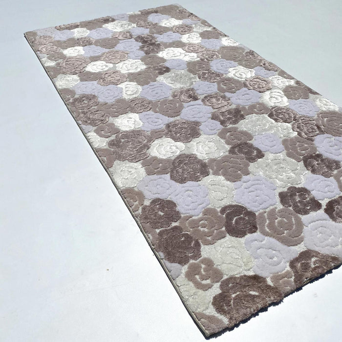 Soft Line Serisi Çiçek Desenli Makine Dokuma Halı, vizon, 80x150 cm — Halıcızade