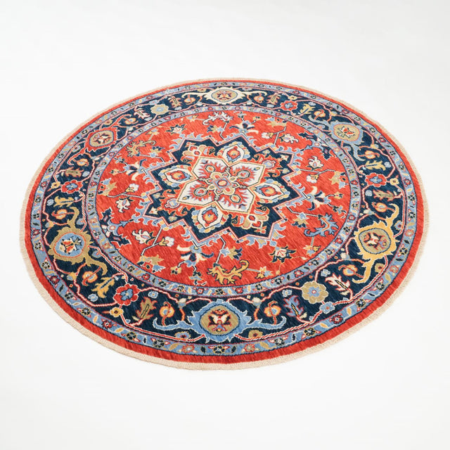 Tempus Serisi Anadolu Desenli Kırmızı Yün Yuvarlak Tezgah Dokuma Halı, 160x160 – 200x200 cm — Halıcızade
