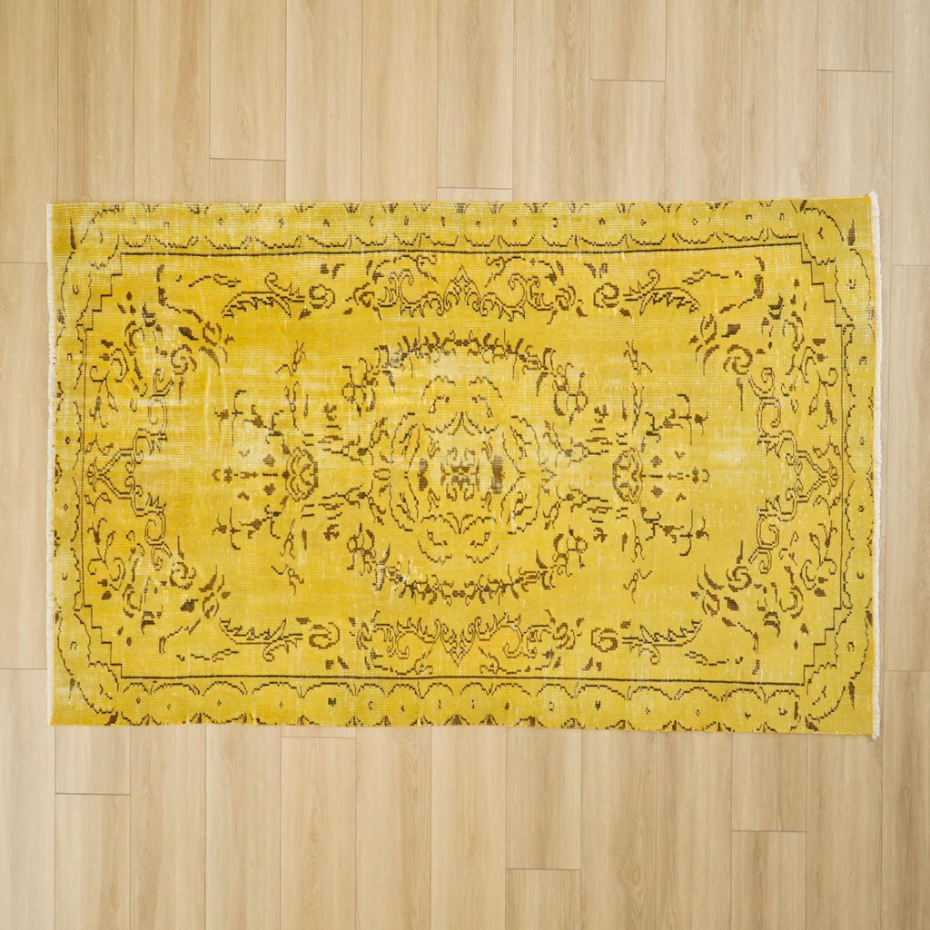 Vintage Desenli El Dokuma Halı Sarı Salon Halısı