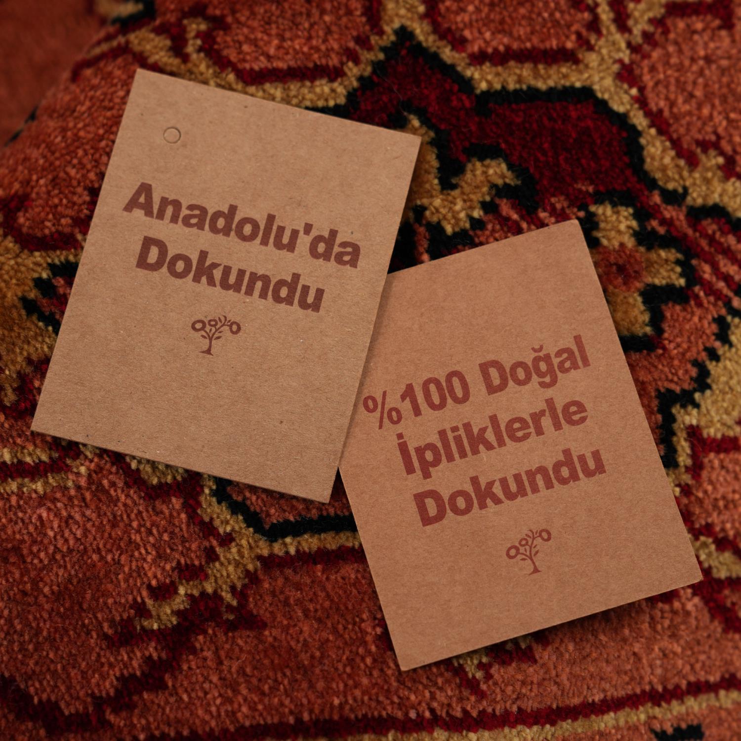 Zade Serisi Uşak Desenli Turuncu Doğal Tezgah Dokuma Halı