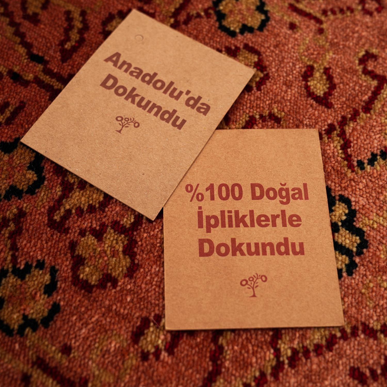 Zade Serisi Vintage Desenli Turuncu Doğal Tezgah Dokuma Halı