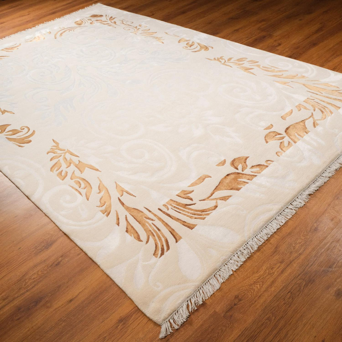 El Dokuma Çerçeve Desenli Modern Krem Halı, 200x300 cm — Halıcızade