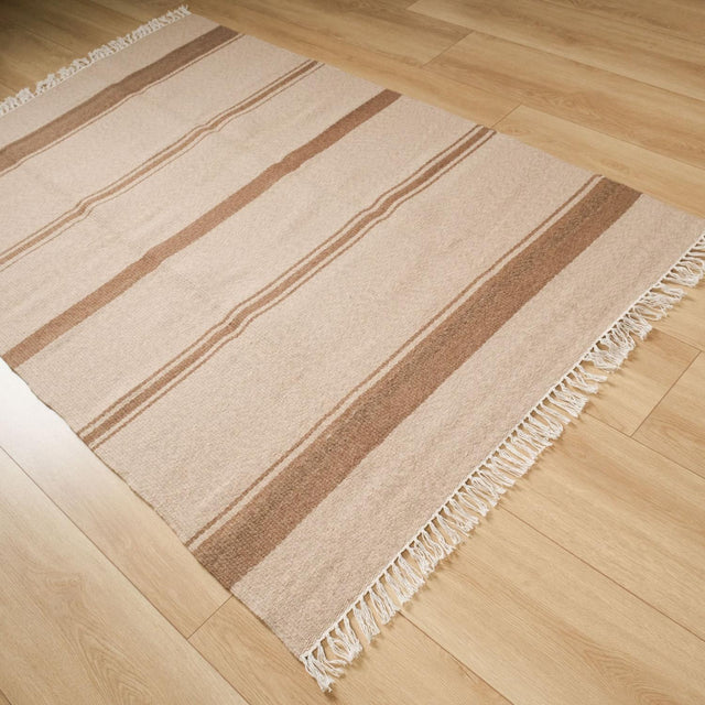 Brown Striped Machine-Woven Wool Kilim, 120×180 cm Halıcızade