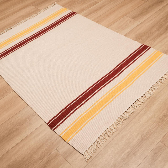 Cream Banded Machine-Woven Wool Kilim, 120×180 cm Halıcızade