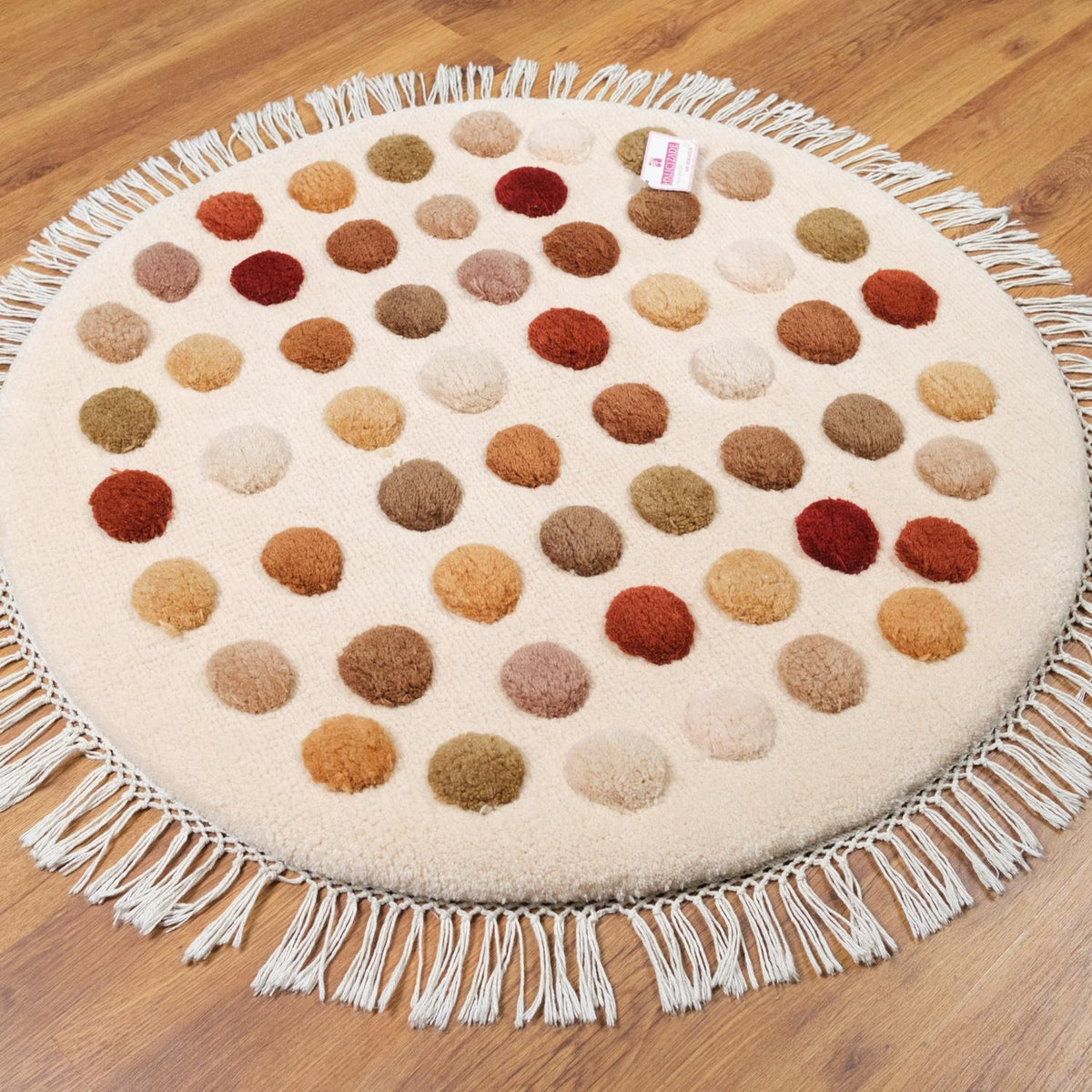 Geometrik Desenli El Dokuma Halı, krem, 90x90 cm — Halıcızade