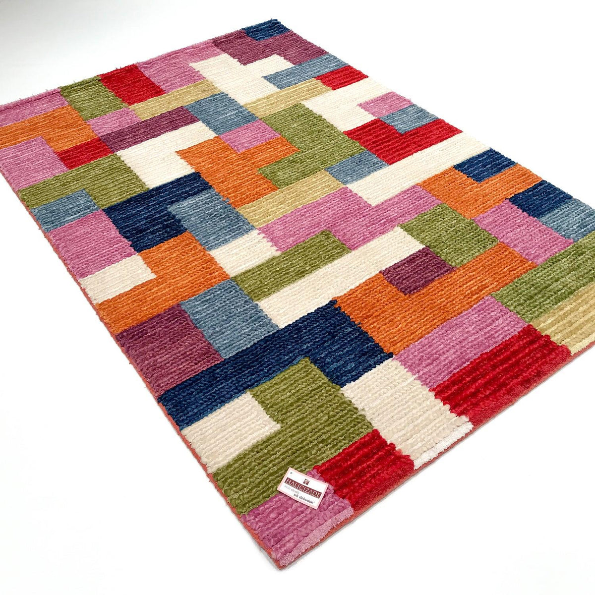 Geometrik Desenli El Dokuma Halı, rengarenk, 120x180 cm — Halıcızade
